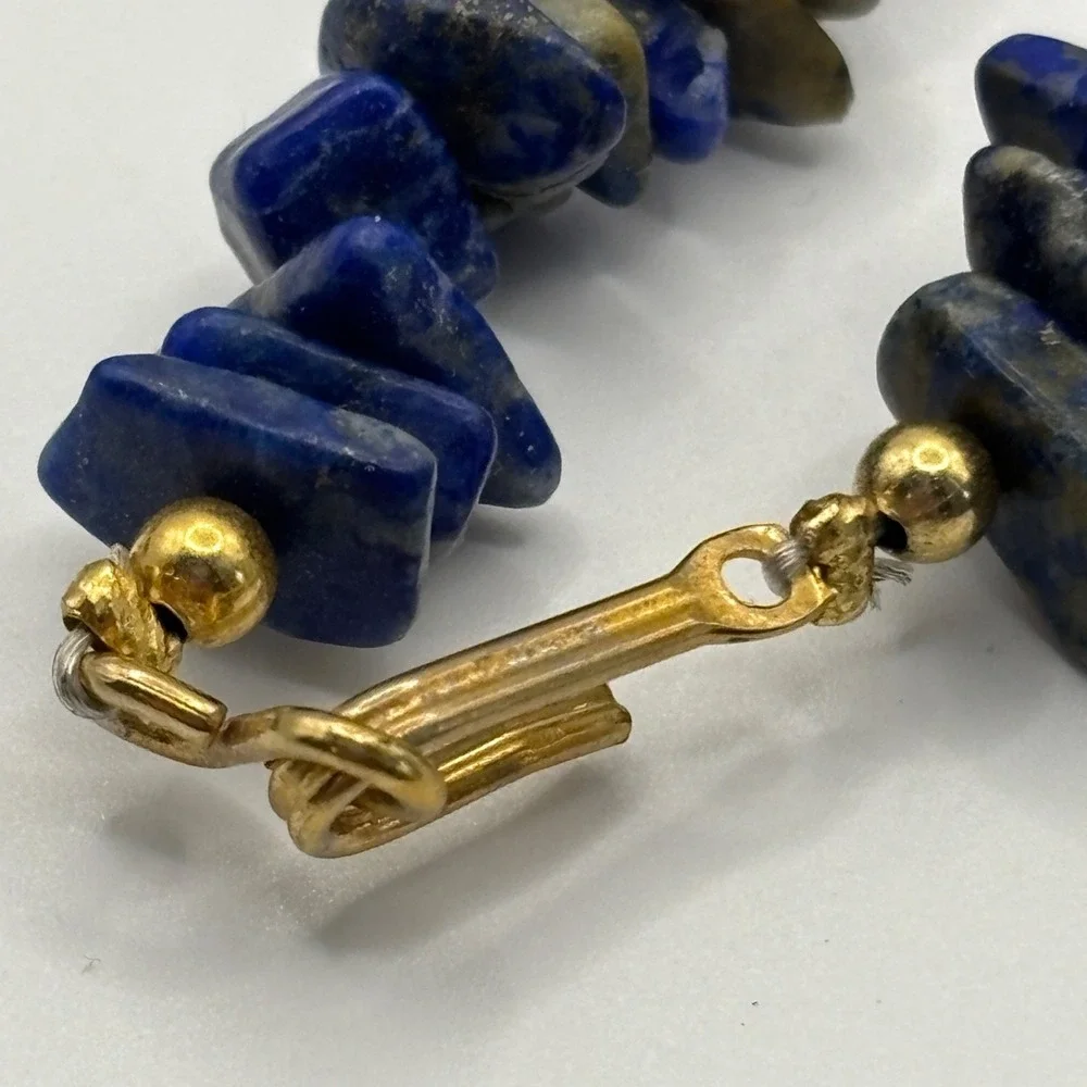 Vintage Lapis Lazuli Chips Filagree Beaded Necklace 31